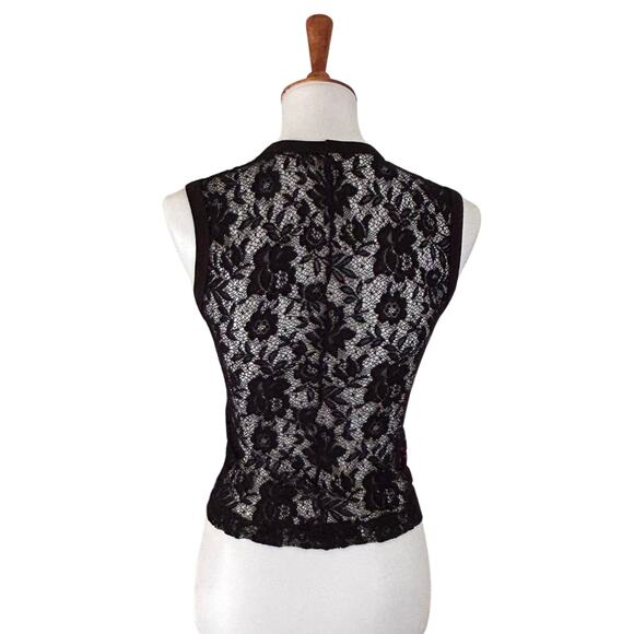 Y2K Sheer Black Lace Top | Vintage Sleeveless Stretch Mesh Tank - Rare find - Picture 2 of 5